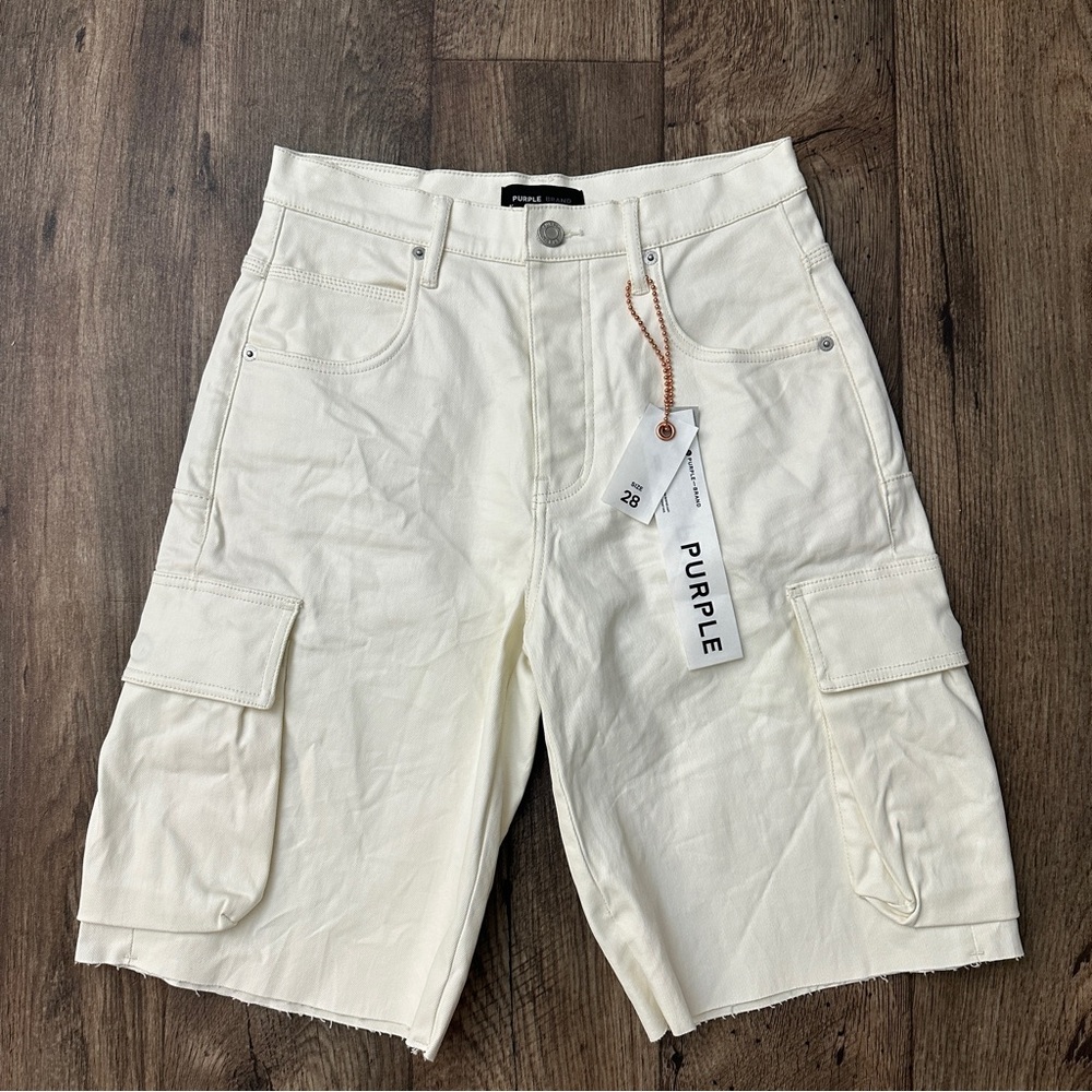 Purple Brand Cargo Cotton Blend Coated Shorts Men’s 28 White